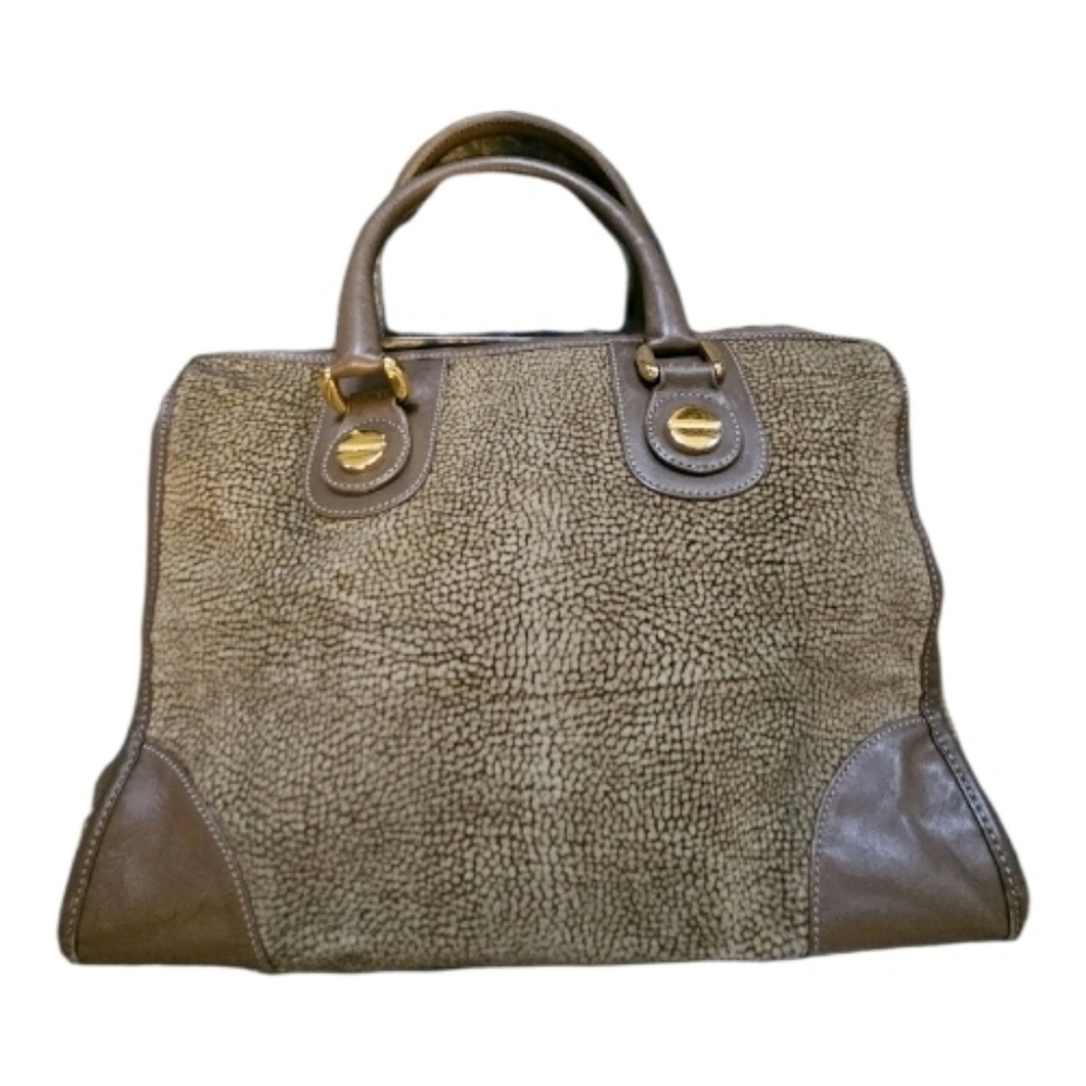 Borbonese By Redwall 1990s Handbag Vintage Quail Pattern Textured Suede Brown